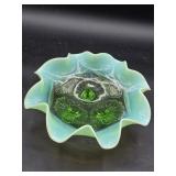 Jefferson Glass Green Ruffles and Rings Dish