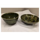 handmade green stoneware bowl and cup