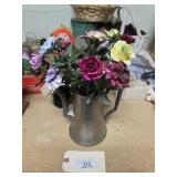 Metal Teapot with Porcelain Flowers