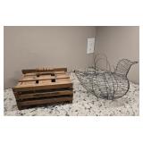 Wooden Egg crate & Wire Chicken Basket