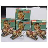 4 Vintage tin wind-up toy cats with boxes