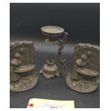 Cast iron bookends and medical lamp