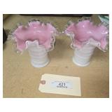 Fenton Silver Crest Ruffled Edge Pink & White Vase