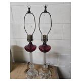 Ruby Red Cranberry glass lamps 26 inches tall