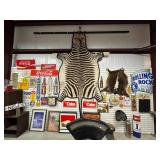 Taxidermy Zebra Rug, Signs, and More