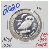 2020 1oz .999 Silver Nive Owl Round