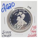 2020 1oz .999 Silver Sioux Chief Round