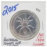 2015 1oz .999 Silver Australian Funnel Web Spider 2015 1oz .999 Silver Australian Funnel Web Spider