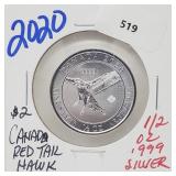2020 1/2oz .999 Silver $2 Canada Red Tail Hawk 2020 1/2oz .999 Silver $2 Canada Red Tail Hawk