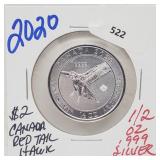 2020 1/2oz .999 Silver $2 Canada Red Tail Hawk