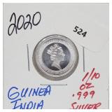 2020 1/10oz .999 Silver Guinea India Round