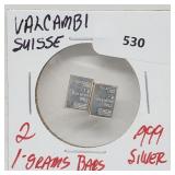 2-1G .999 Silver Valcambi Suisse Bars