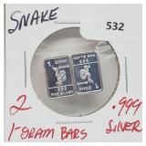 2-1G .999 Silver Snake Bars 2-1G .999 Silver Snake Bars
