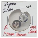 2-1G .999 Silver Indian Rounds