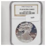 NGC 1998-P PF69 Ultra Cameo 1oz .999 Silv Eagle NGC 1998-P PF69 Ultra Cameo 1oz .999 Silv Eagle