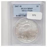 PCGS 2007-W MS69 1oz .999 Silver Eagle $1 Dollar PCGS 2007-W MS69 1oz .999 Silver Eagle $1 Dollar