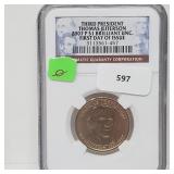 NGC 2007-P BU First Day Issue Jefferson $1 Dollar