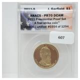 ANACS 2011-S PR70DCAM First Strike Garfield $1 ANACS 2011-S PR70DCAM First Strike Garfield $1