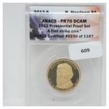 ANACS 2012-S PR70DCAM First Strike Harrison $1 ANACS 2012-S PR70DCAM First Strike Harrison $1