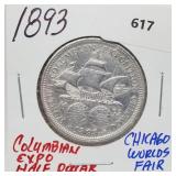 1893 90% Silver Columbian Expo Half $1 Dollar