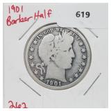 1901 90% Silver Barber Half $1 Dollar 1901 90% Silver Barber Half $1 Dollar