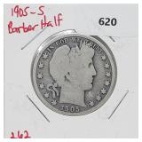 1905-S 90% Silver Barber Half $1 Dollar 1905-S 90% Silver Barber Half $1 Dollar