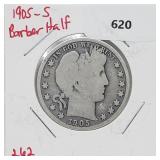 1905-S 90% Silver Barber Half $1 Dollar