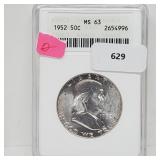 ANACS 1952 MS63 90% Silver Franklin Half $1 ANACS 1952 MS63 90% Silver Franklin Half $1