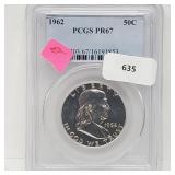 PCGS 1962 PR67 90% Silver Franklin Half $1 Dollar PCGS 1962 PR67 90% Silver Franklin Half $1 Dollar