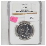 NGC 1957 PF66 90% Silver Franklin Half $1 Dollar NGC 1957 PF66 90% Silver Franklin Half $1 Dollar