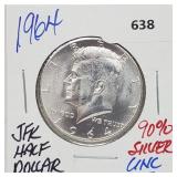 1964 UNC 90% Silver JFK Half $1 Dollar