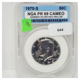 NGA 1970-S PR69 Cameo 90% Silver JFK Half $1 NGA 1970-S PR69 Cameo 90% Silver JFK Half $1