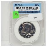 NGA 1970-S PR69 Cameo 90% Silver JFK Half $1