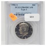 PCGS 1981-S PR69DCAM Type 1 JFK Half $1 Dollar