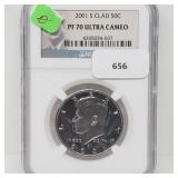 NGC 2001-S Clad PF70 Ultra Cameo JFK Half $1