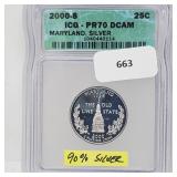 ICG 2000-S PR70 DCAM 90% Silv MD Quarter ICG 2000-S PR70 DCAM 90% Silv MD Quarter