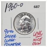 1960-D UNC 90% Silver Wash Quarter