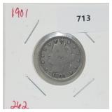 1901 V Nickel 5 Cents