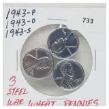 Three Steel War Wheat Pennies