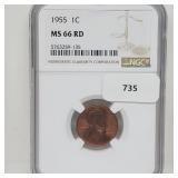 NGC 1955 MS66RD Wheat Penny One Cent NGC 1955 MS66RD Wheat Penny One Cent