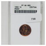 ANACS 1959 Proof PF66 Red Lincoln Penny One Cent ANACS 1959 Proof PF66 Red Lincoln Penny One Cent