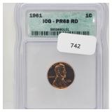 ICG 1961 PR68 RD Lincoln Penny One Cent ICG 1961 PR68 RD Lincoln Penny One Cent