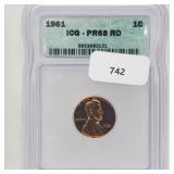 ICG 1961 PR68 RD Lincoln Penny One Cent