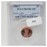 PCGS 1986-S PR69DCAM Lincoln Penny One Cent