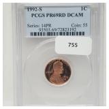 PCGS 1992-S PR69RD DCAM Lincoln Penny One Cent