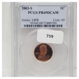 PCGS 2003-S PR69DCAM Lincoln Penny One Cent