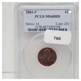 PCGS 2003-P MS68RD Lincoln Penny One Cent PCGS 2003-P MS68RD Lincoln Penny One Cent