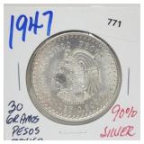 1947 90% Silver Cinco Pesos