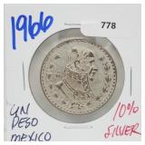 1966 10% Silver Un Pesos 1966 10% Silver Un Pesos