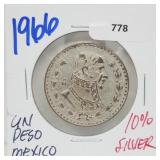 1966 10% Silver Un Pesos